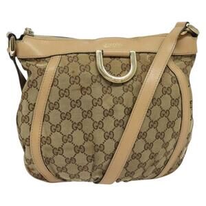 GUCCI GG Canvas Shoulder Bag Beige Gold